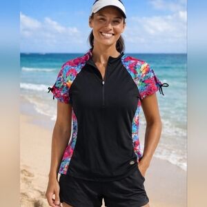 Reel Legends Black Active  Swim Top
